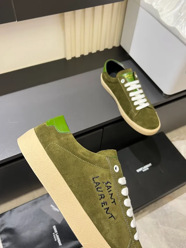 Saint Laurent Zapatillas Lifestyle Verde Oliva Ante Bordado Logo 3