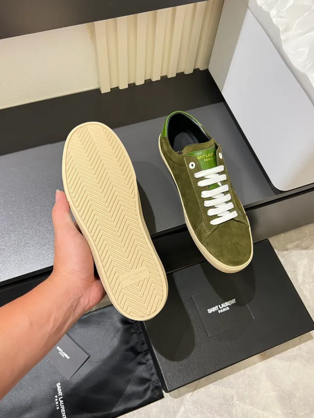Saint Laurent Zapatillas Lifestyle Verde Oliva Ante Bordado Logo 4