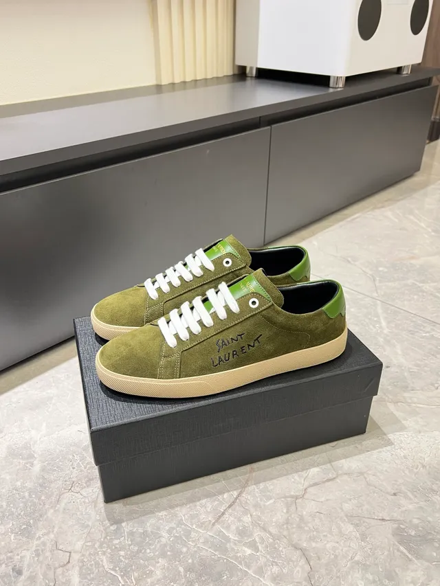 Saint Laurent Zapatillas Lifestyle Verde Oliva Ante Bordado Logo 5