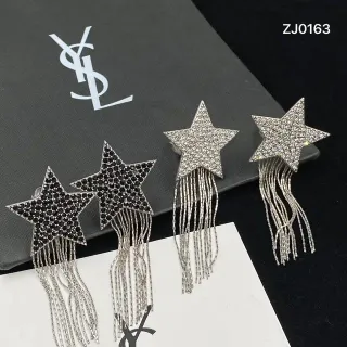 Saint Laurent Star Pavé Crystal Chain Fringe Earrings