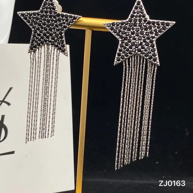 Saint Laurent Boucles d'oreilles cristal pavé chaîne franges étoile 2