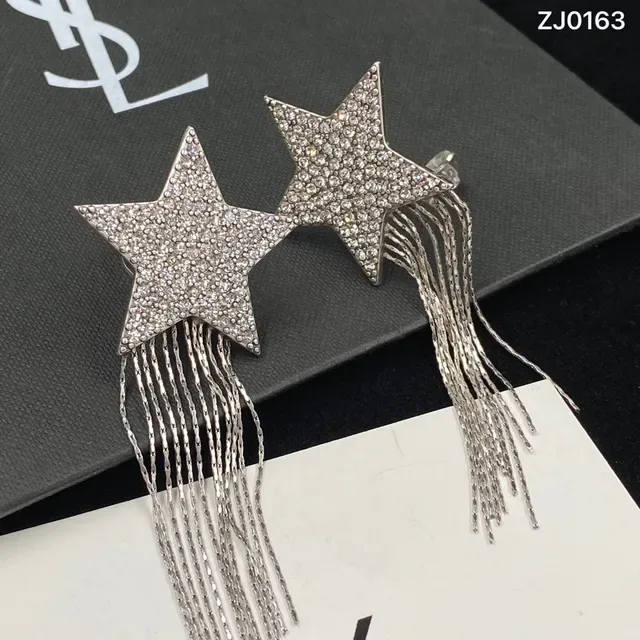 Saint Laurent Boucles d'oreilles cristal pavé chaîne franges étoile 3