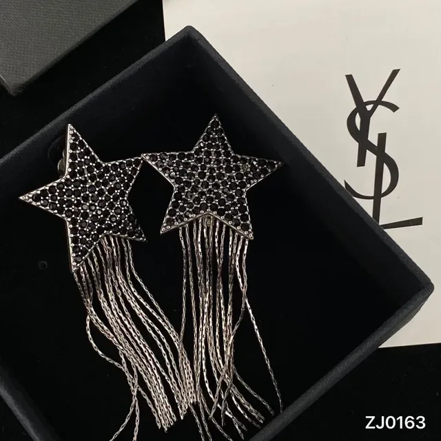 Saint Laurent Boucles d'oreilles cristal pavé chaîne franges étoile 4