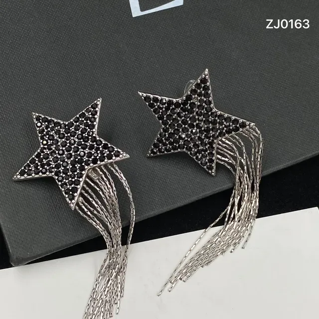 Saint Laurent Boucles d'oreilles cristal pavé chaîne franges étoile 6