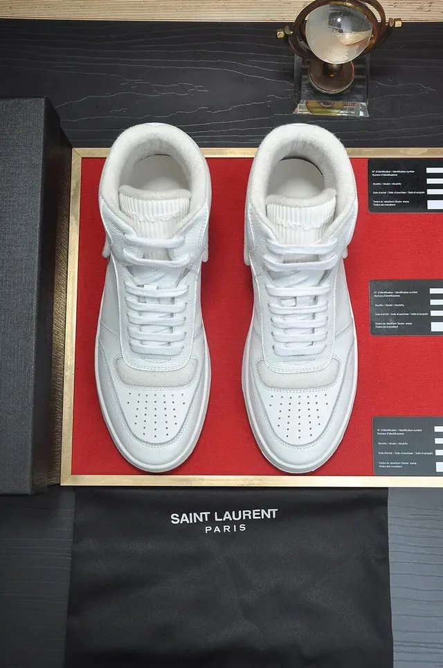Saint Laurent High Top Sneakers Lifestyle Cuir Pebbled Blanc Beige 2