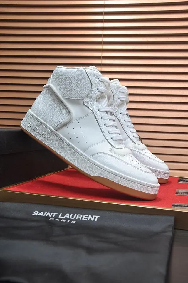 Saint Laurent High Top Sneakers Lifestyle Cuir Pebbled Blanc Beige 3