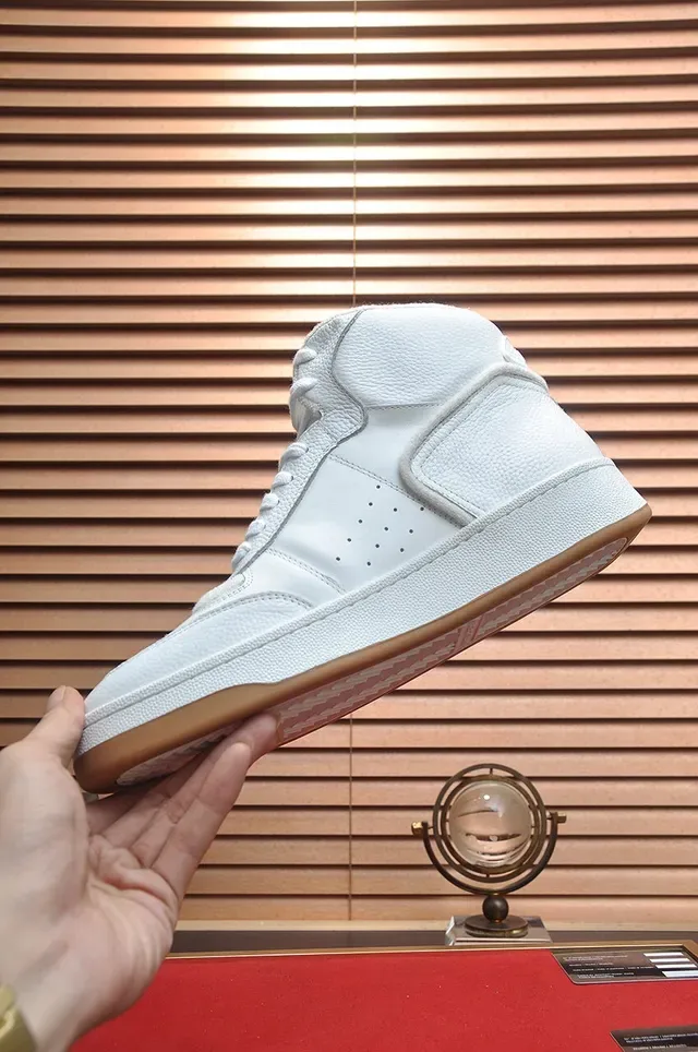 Saint Laurent High Top Sneakers Lifestyle Cuir Pebbled Blanc Beige 5