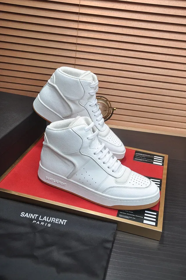 Saint Laurent High Top Sneakers Lifestyle Cuir Pebbled Blanc Beige 6