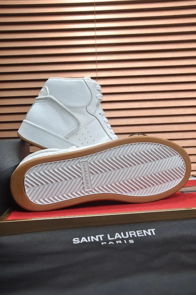Saint Laurent High Top Sneakers Lifestyle Cuir Pebbled Blanc Beige 7