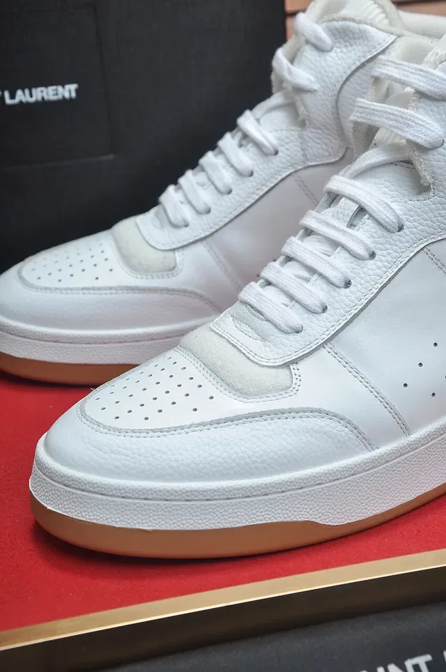 Saint Laurent High Top Sneakers Lifestyle Cuir Pebbled Blanc Beige 8