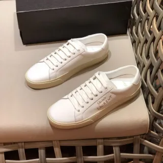 Saint Laurent White Gold Low-Top Leather Lifestyle Sneakers