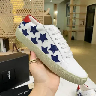 Saint Laurent White Navy Star-Appliqué Low-Top Lifestyle Sneakers