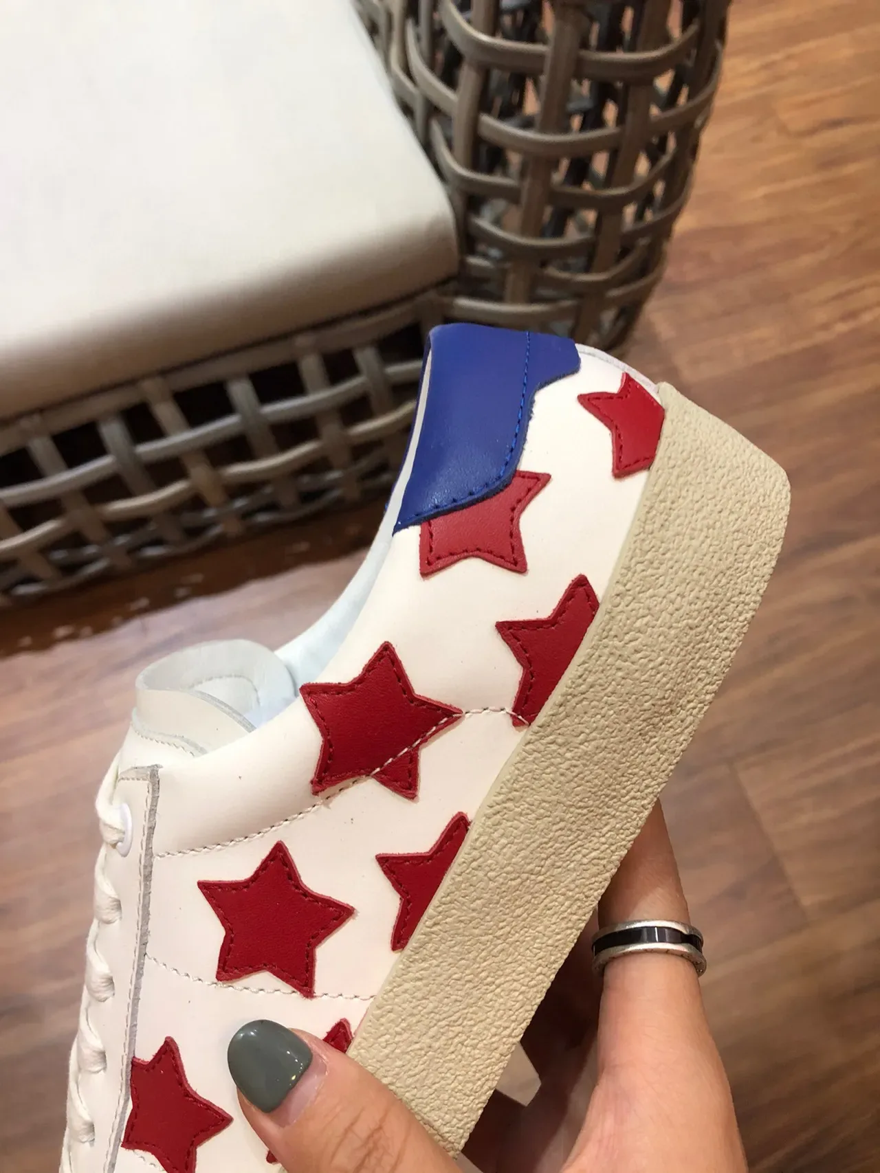 Saint Laurent White Red Leather Upper Star Appliqués Lifestyle Sneakers 4