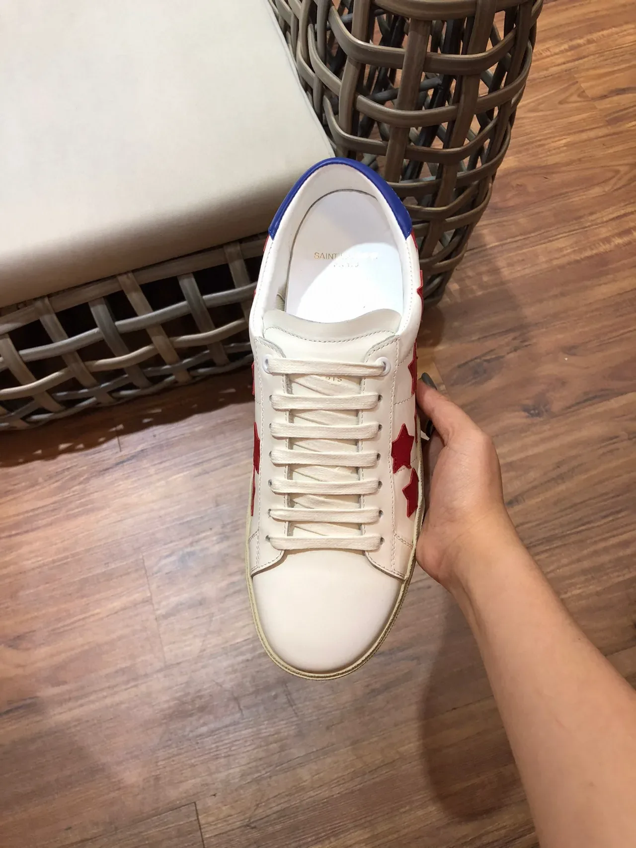 Saint Laurent White Red Leather Upper Star Appliqués Lifestyle Sneakers 6