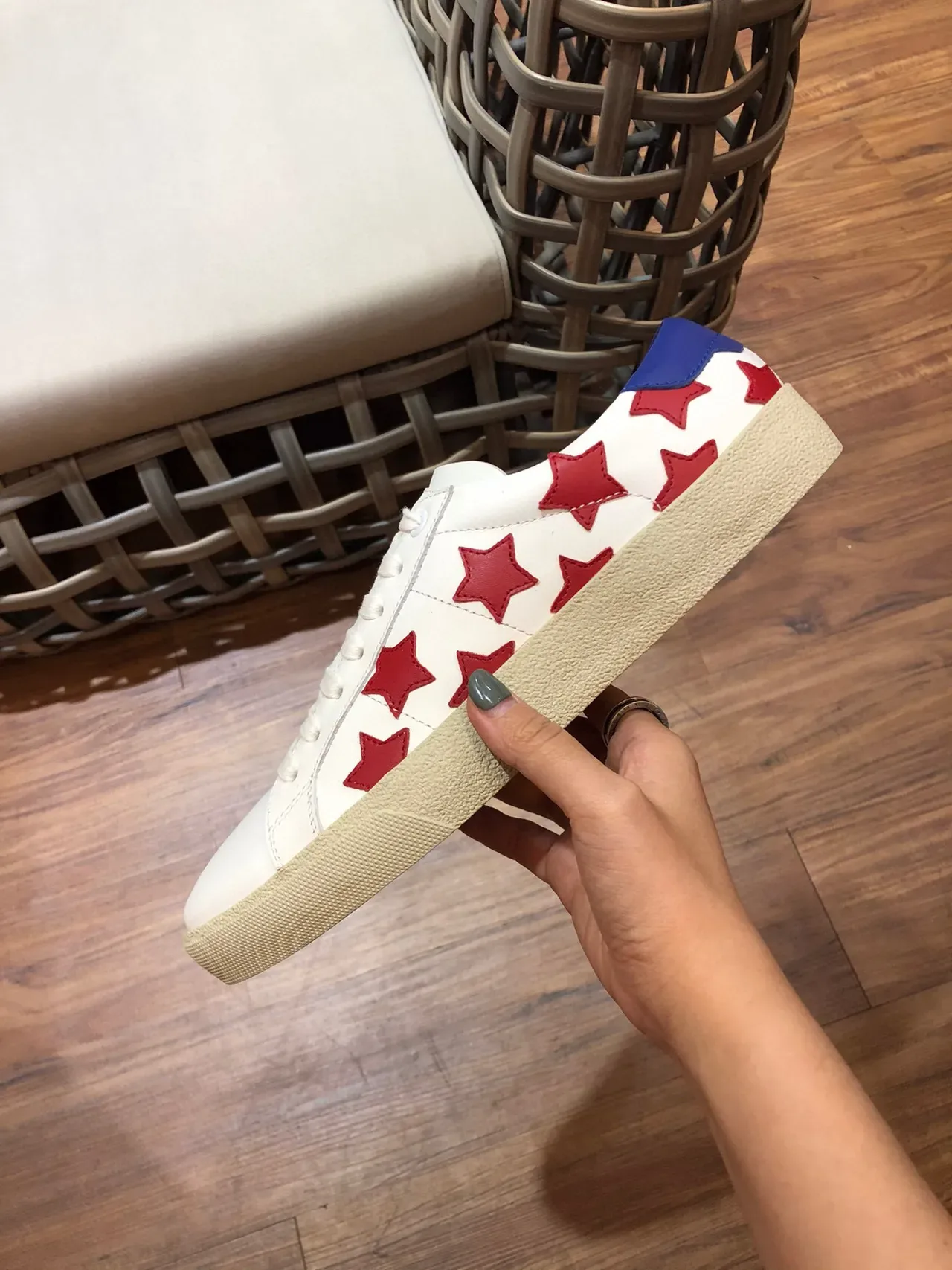 Saint Laurent White Red Leather Upper Star Appliqués Lifestyle Sneakers 7