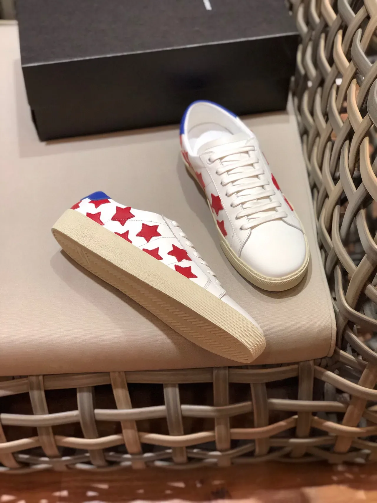 Saint Laurent White Red Leather Upper Star Appliqués Lifestyle Sneakers 8