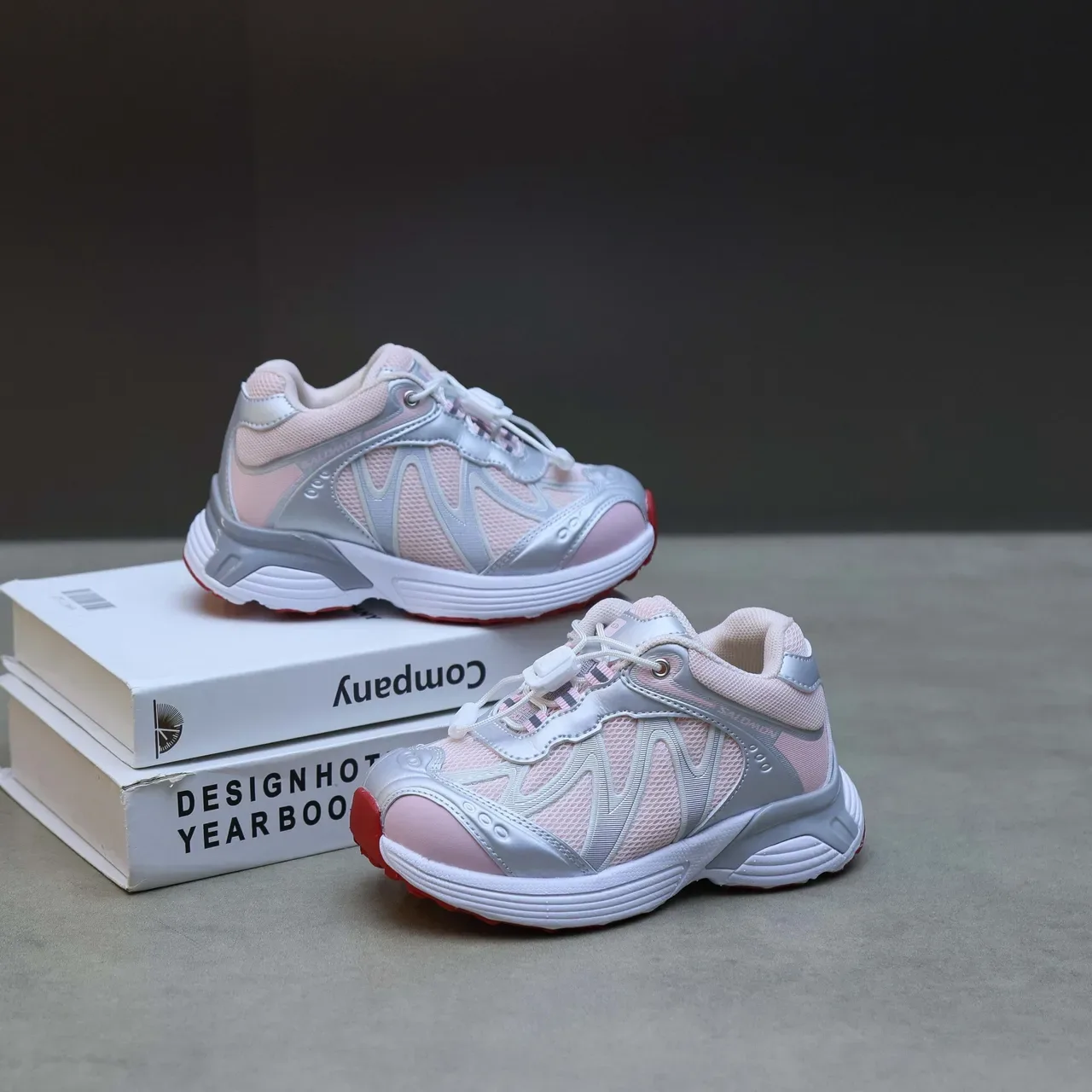 Salomon Pink Silver Wave-Pattern Synthetic Overlays Mesh Upper Lifestyle Sneakers 12