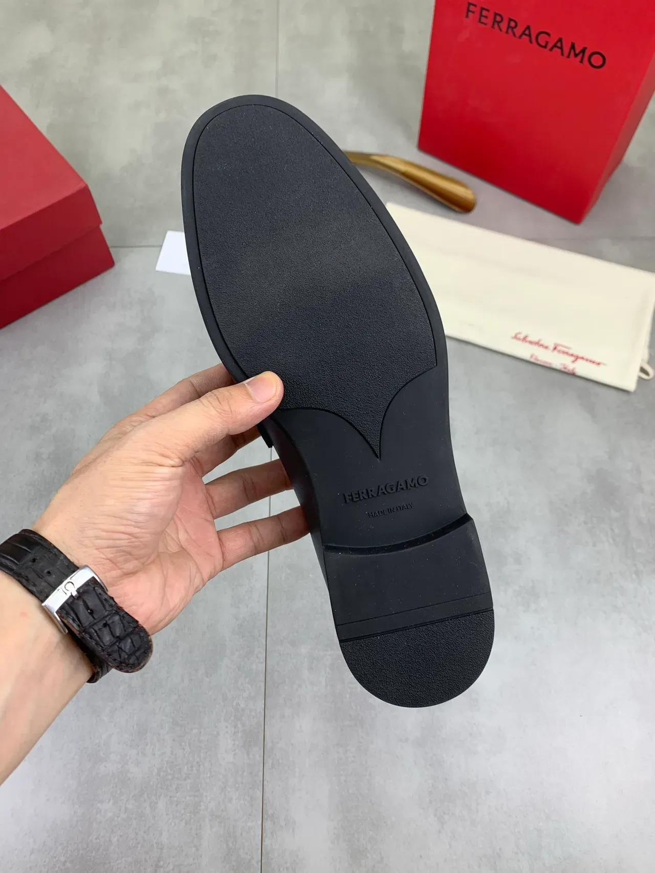 Salvatore Ferragamo Gancini Navy Leather Square-Toe Loafers 4