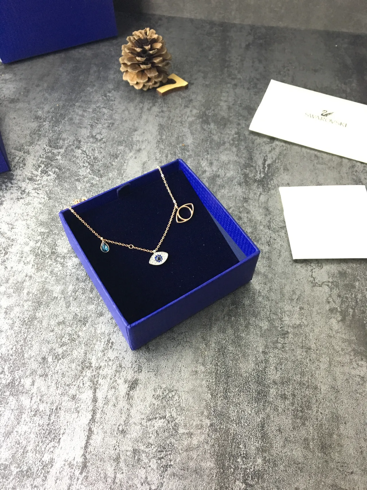 Swarovski Œil Maléfique Triple Pendentif Or Rose Collier 2