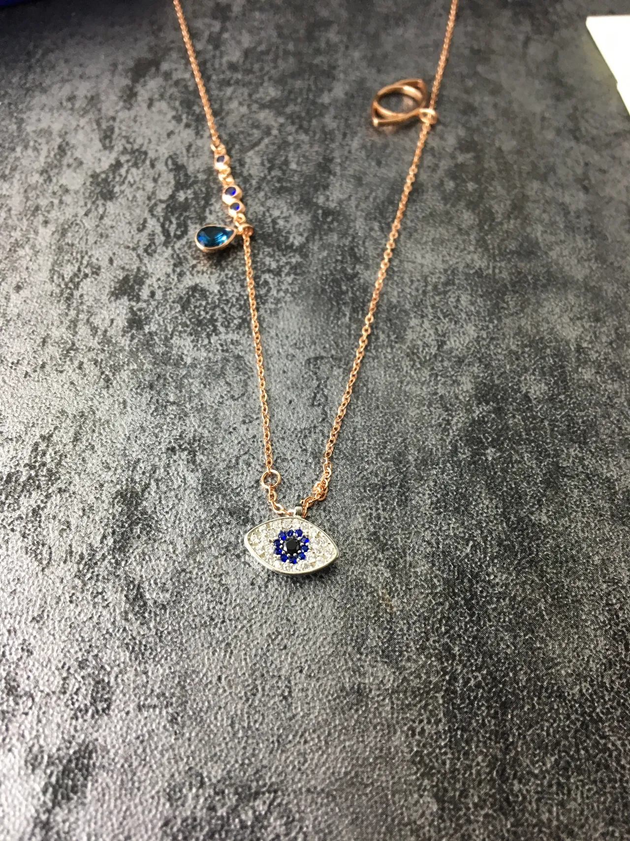 Swarovski Œil Maléfique Triple Pendentif Or Rose Collier 3