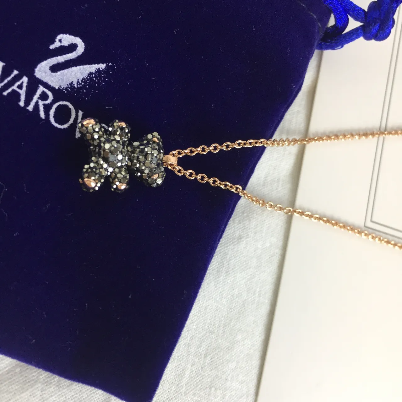 Swarovski Gold Black Chain Crystal-Paved Bear Pendant Necklace 4