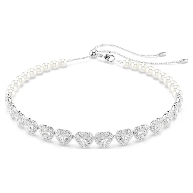 Swarovski Colar prateado transparente com elos florais Pavé-Crystal 7