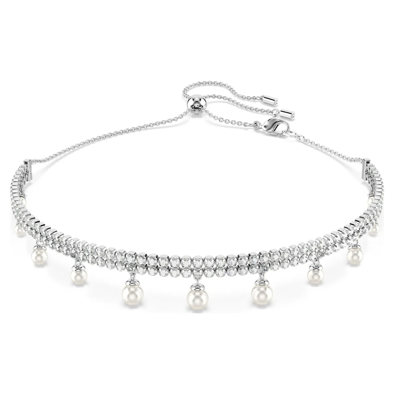 Swarovski Colar prateado transparente com elos florais Pavé-Crystal 12