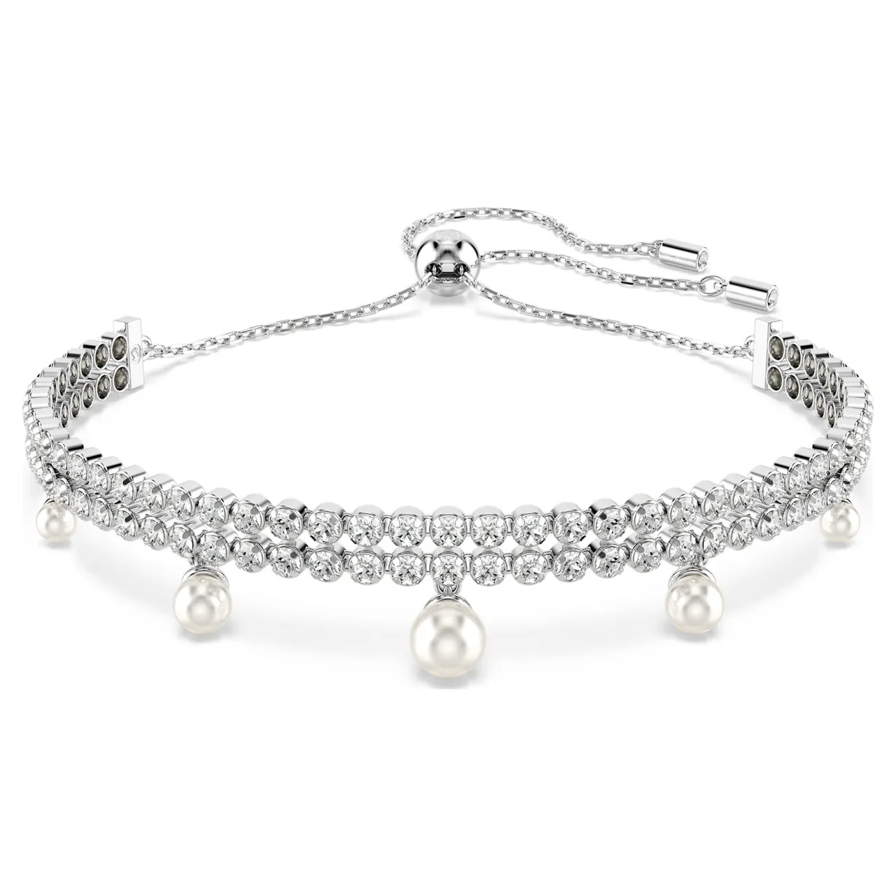 Swarovski Colar prateado transparente com elos florais Pavé-Crystal 13