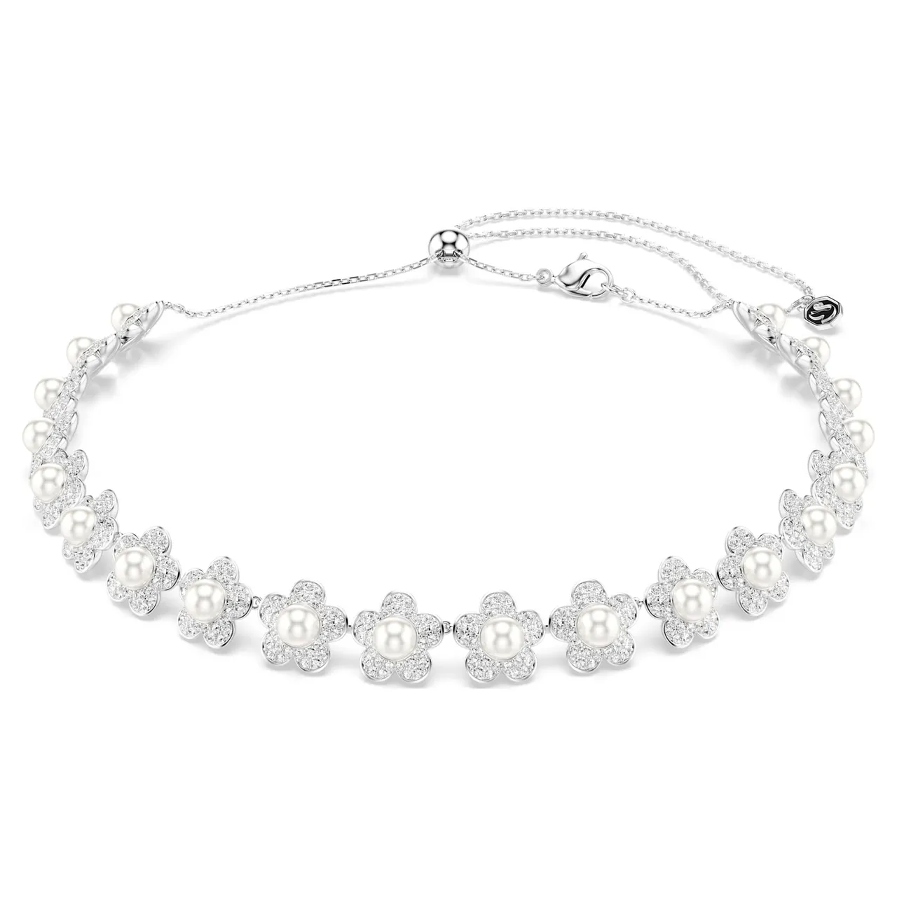 Swarovski Colar prateado transparente com elos florais Pavé-Crystal 19