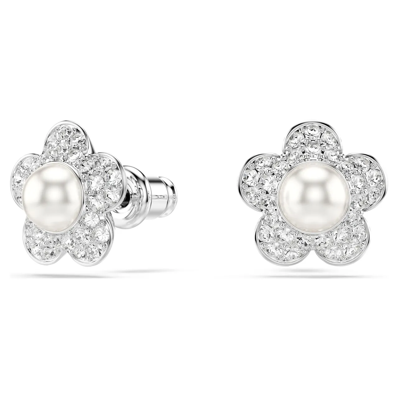 Swarovski Colar prateado transparente com elos florais Pavé-Crystal 20