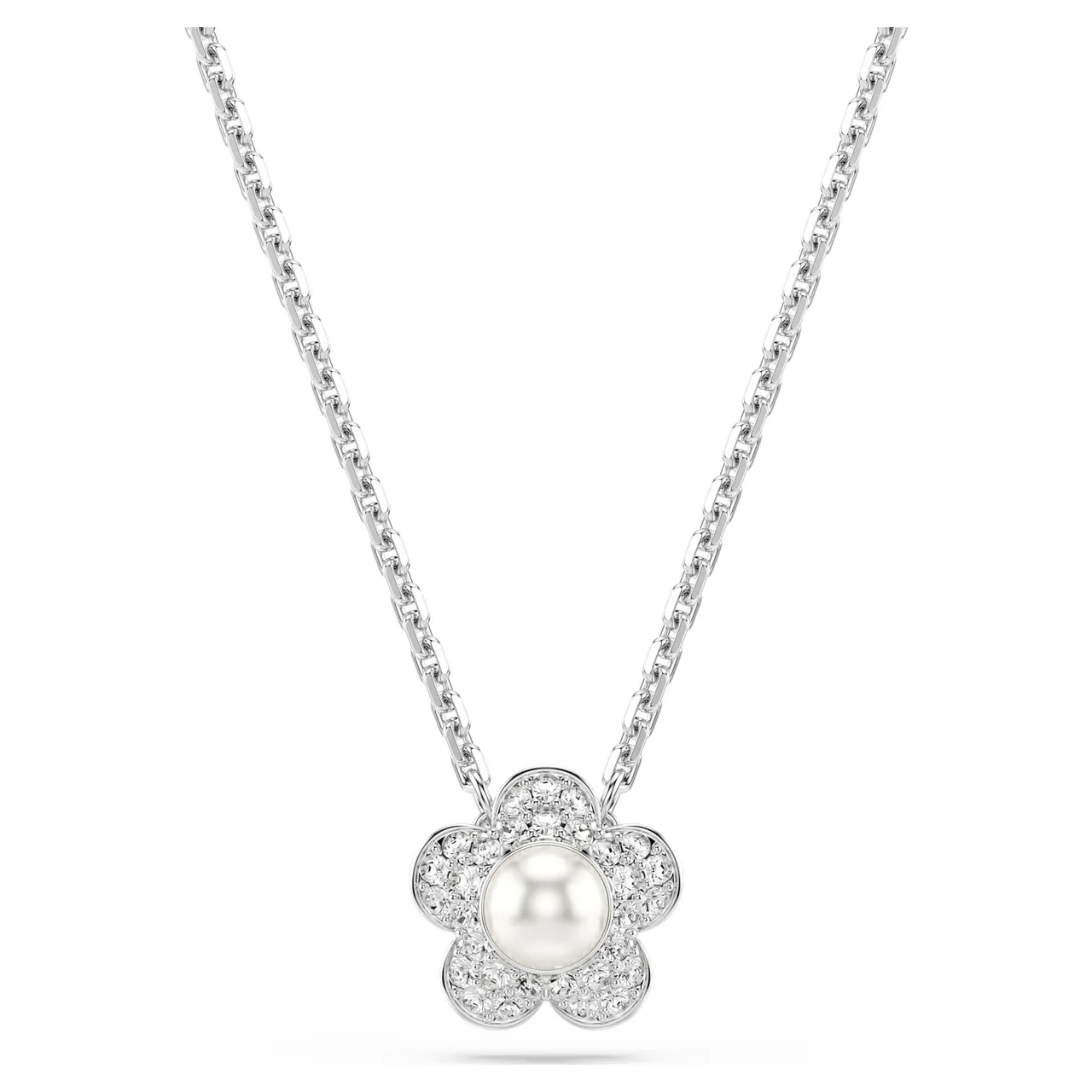 Swarovski Colar prateado transparente com elos florais Pavé-Crystal 21