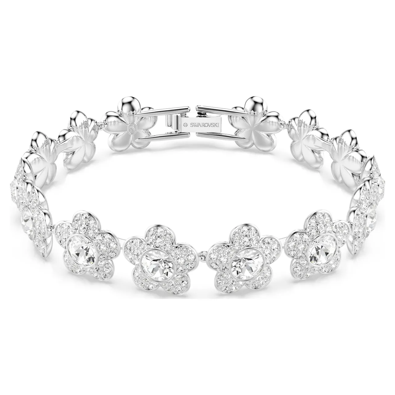 Swarovski Colar prateado transparente com elos florais Pavé-Crystal 22