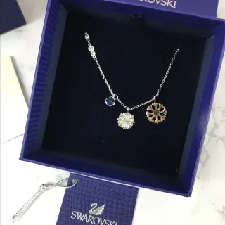 Swarovski Snowflake Silver Gold Dual Pendant Pavé Crystal Detail Necklace