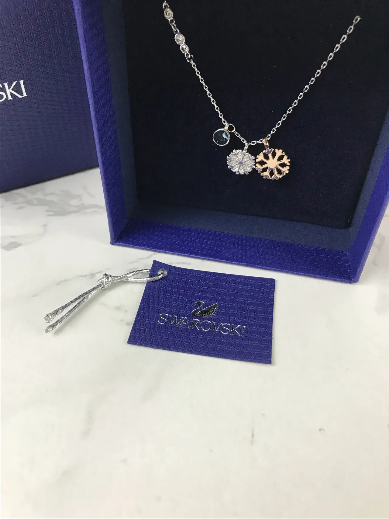 Swarovski Floco de neve prata ouro duplo pendentif pavé detalhe cristal colar 2
