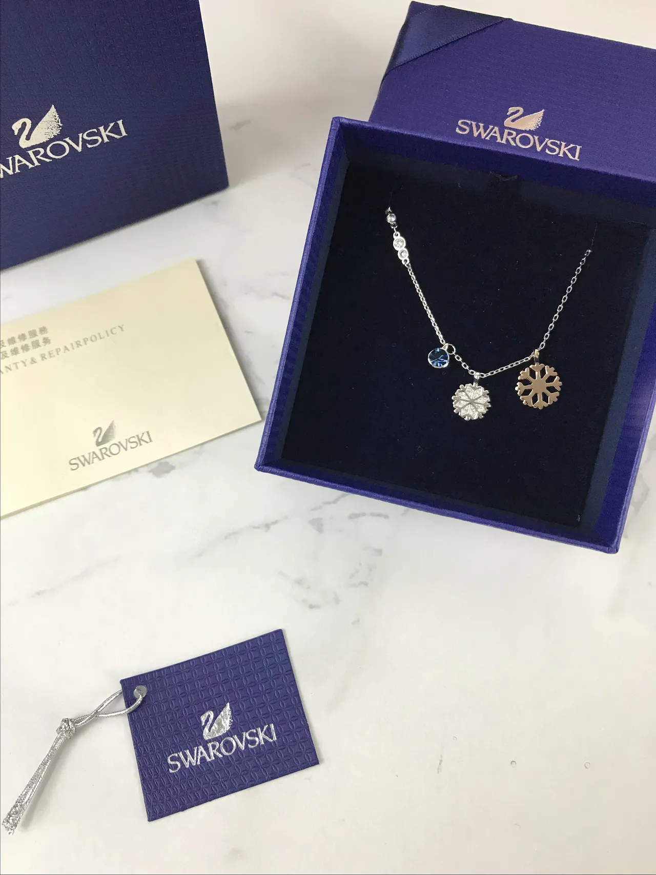 Swarovski Floco de neve prata ouro duplo pendentif pavé detalhe cristal colar 4