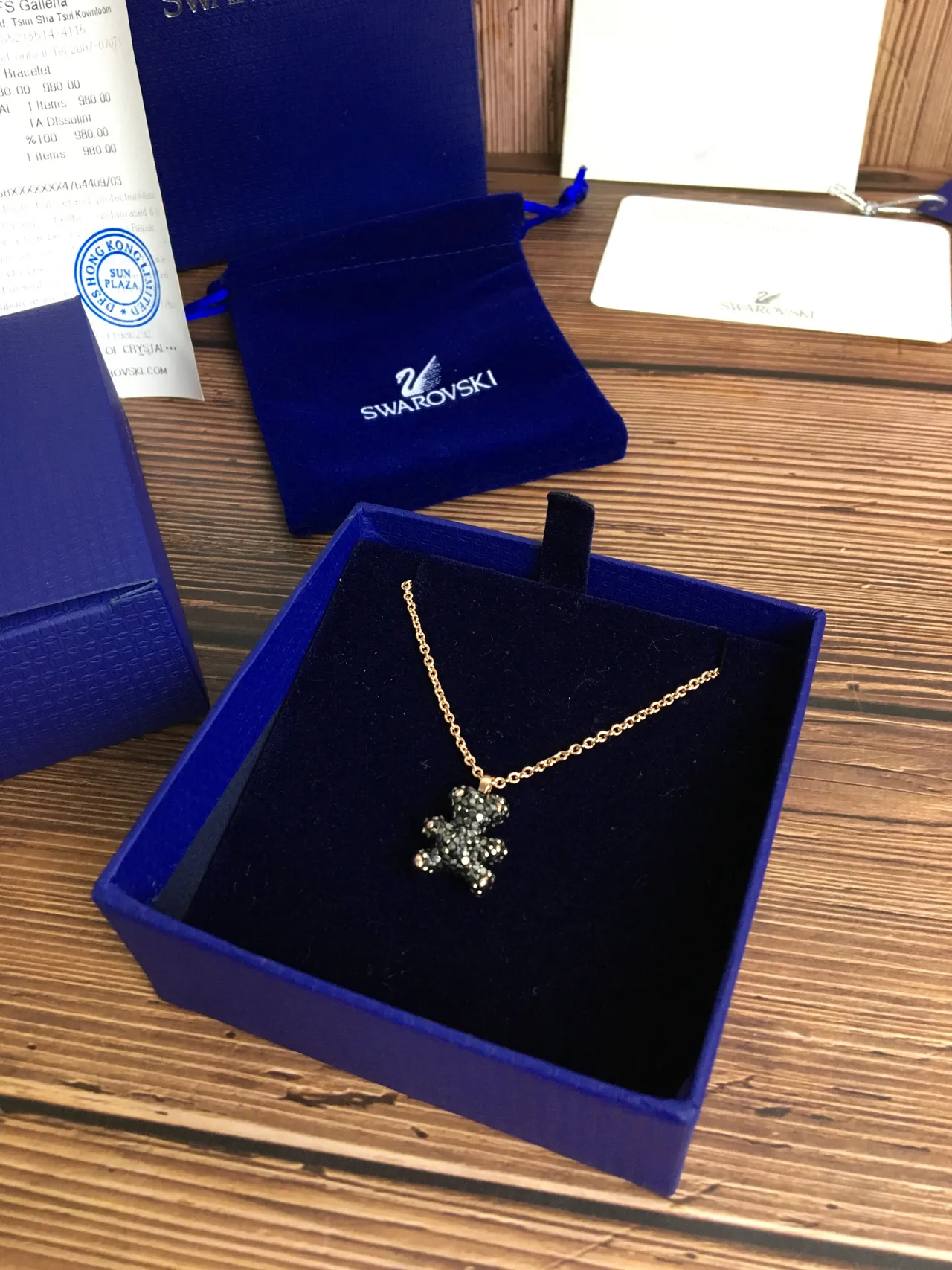 Swarovski Urso de Pelúcia Cristal Pavé Ouro Rosa Colar 2
