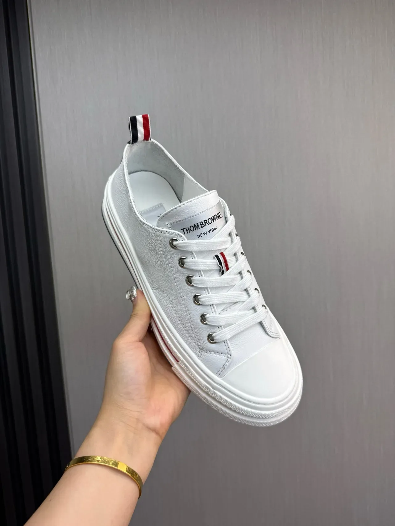 Thom Browne Leather Sneaker White Navy Upper Low-Top Silhouette Lifestyle Sneakers 9