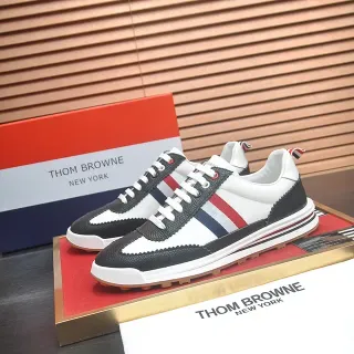 Thom Browne White Black Low-Top Leather-and-Synthetic Upper Lifestyle Sneakers