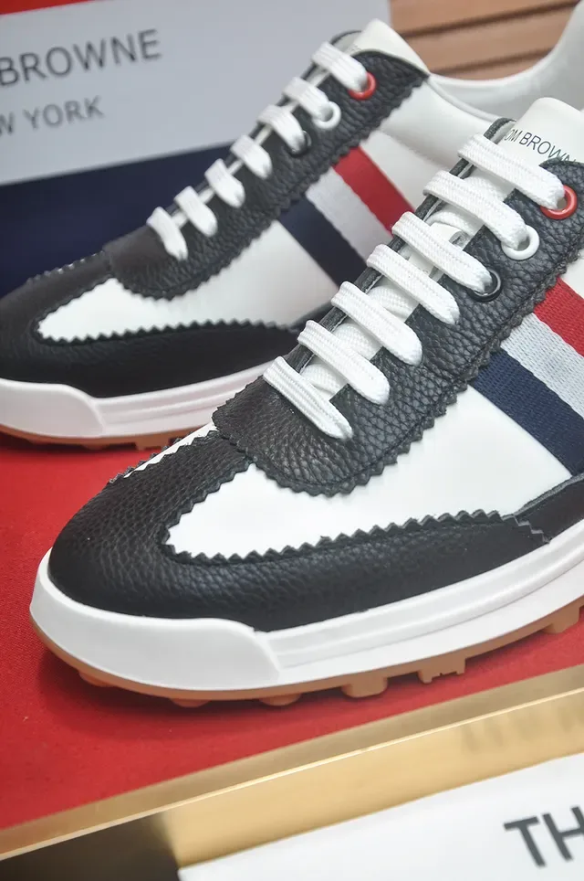 Thom Browne White Black Low-Top Leather-and-Synthetic Upper Lifestyle Sneakers 2