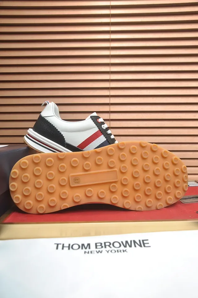 Thom Browne White Black Low-Top Leather-and-Synthetic Upper Lifestyle Sneakers 3