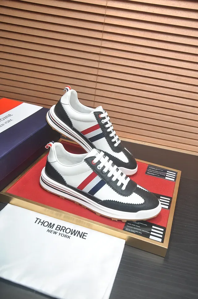 Thom Browne White Black Low-Top Leather-and-Synthetic Upper Lifestyle Sneakers 4