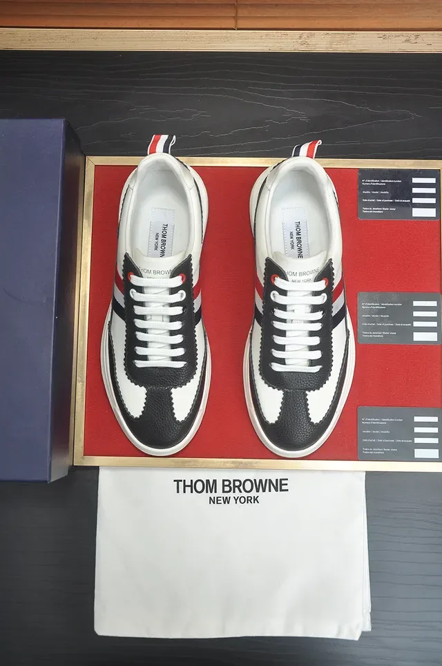 Thom Browne White Black Low-Top Leather-and-Synthetic Upper Lifestyle Sneakers 5