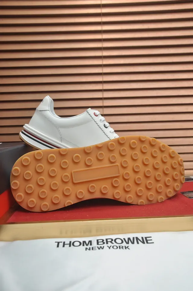 Thom Browne White Brown Leather Upper Gum Rubber Sole Lifestyle Sneakers 3