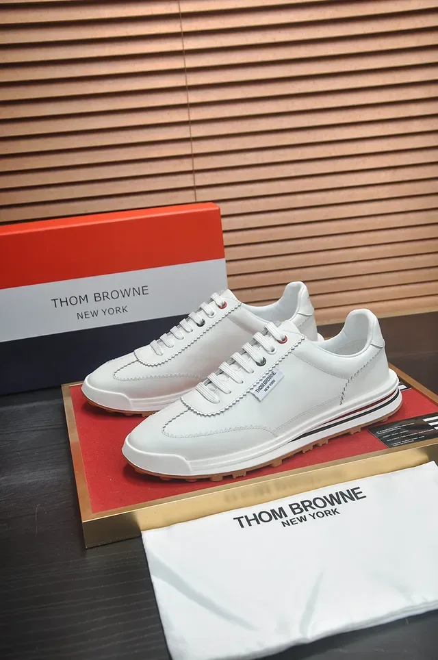 Thom Browne White Brown Leather Upper Gum Rubber Sole Lifestyle Sneakers 4