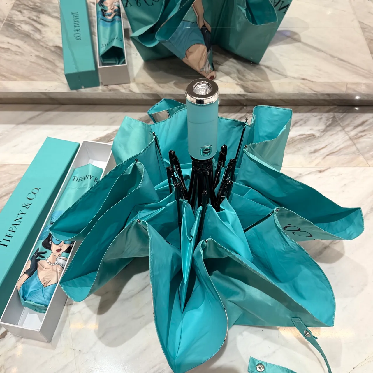 Tiffany & Co. Sac à main avec impression de personnage illustré bleu noir et lettre de marque verticale 5
