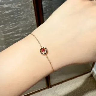 Tiffany & Co. Gold Red Fine Chain Circular Double-Ring Pendant Bracelet