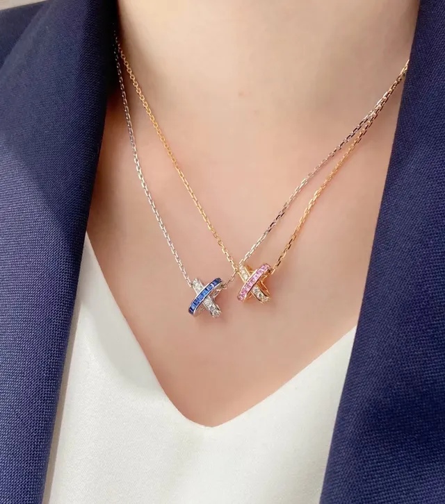 Tiffany & Co. Collier chaîne avec pendentif en or rose en forme de X 8