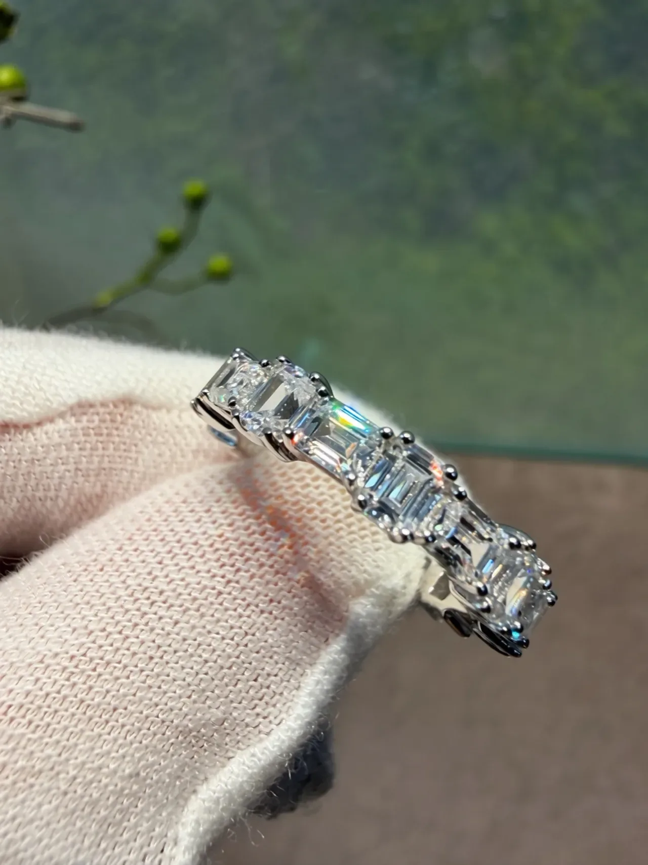 Tiffany & Co. Silver Emerald-Cut Stones Shared-Prong Setting Ring 4