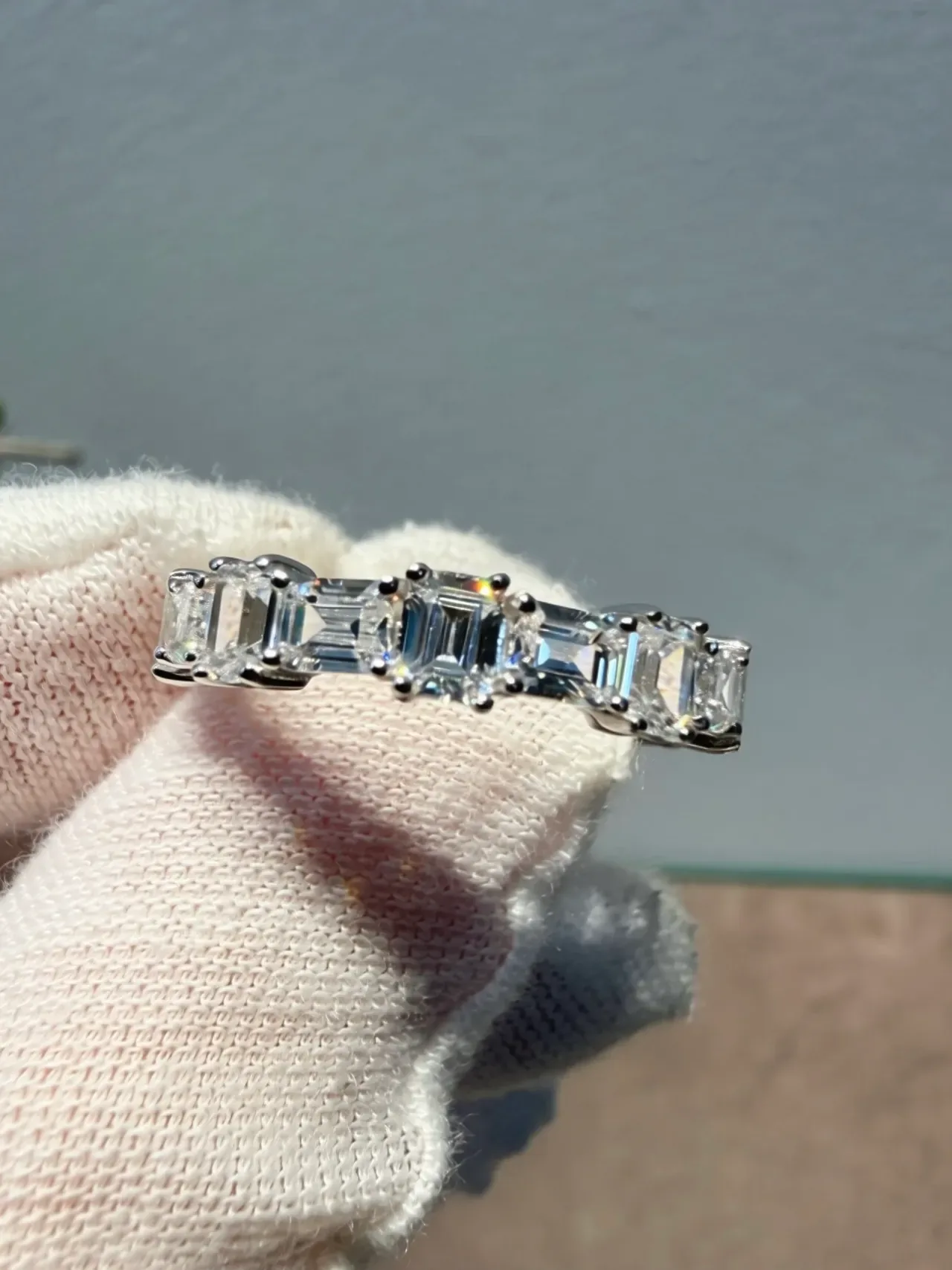 Tiffany & Co. Silver Emerald-Cut Stones Shared-Prong Setting Ring 5