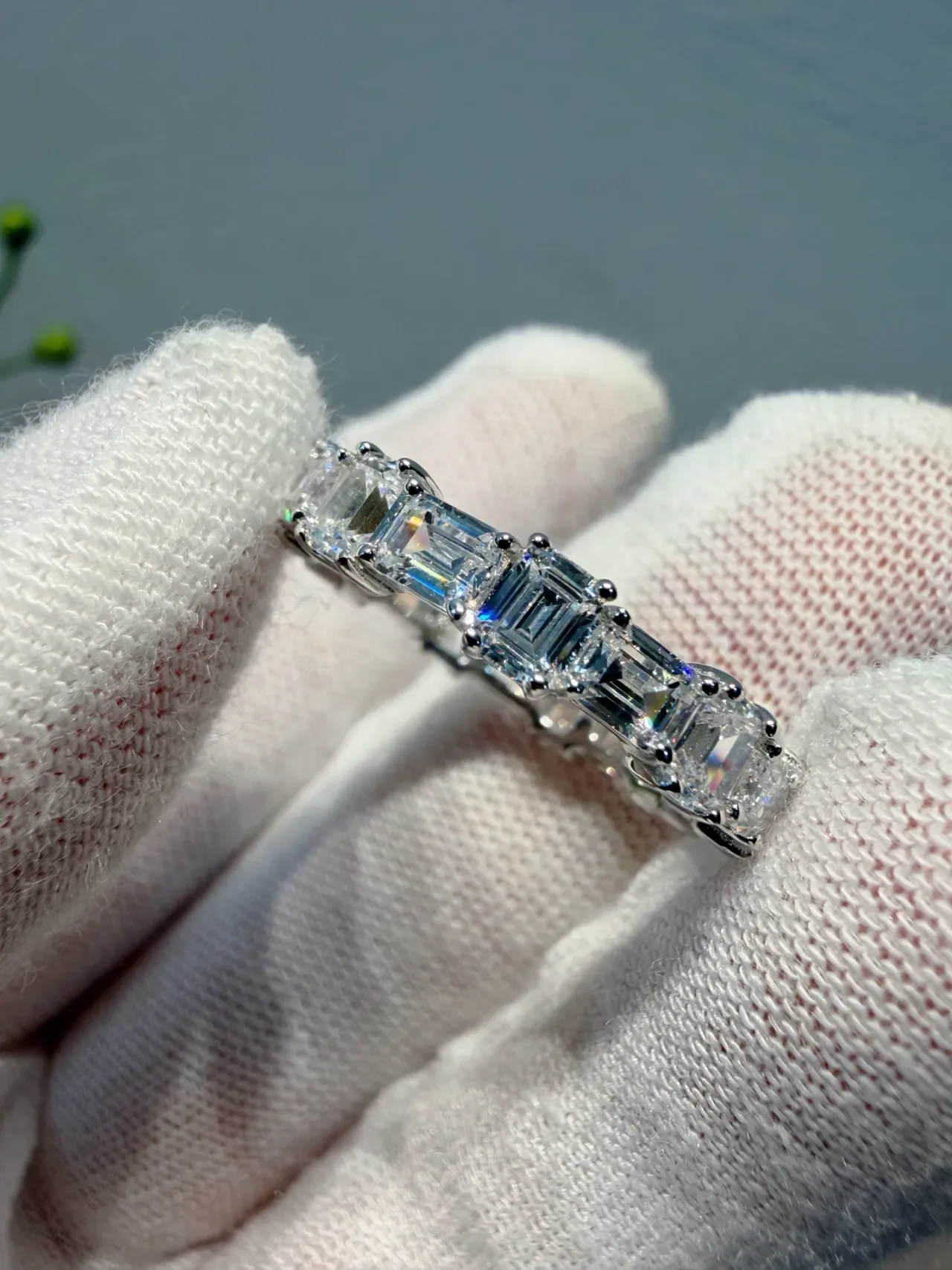Tiffany & Co. Silver Emerald-Cut Stones Shared-Prong Setting Ring 6